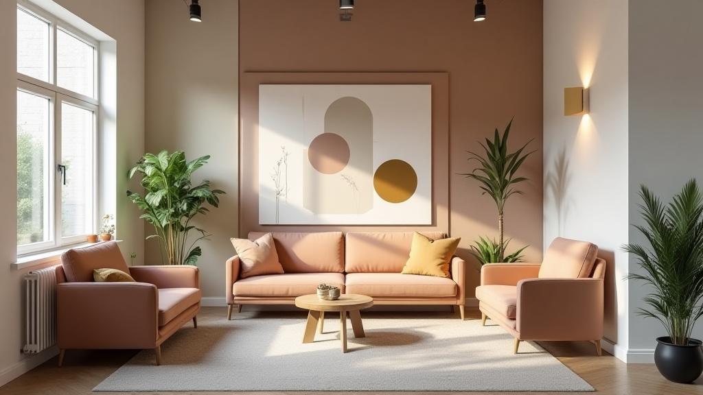 Komportableng client lounge na may modernong disenyo at sining